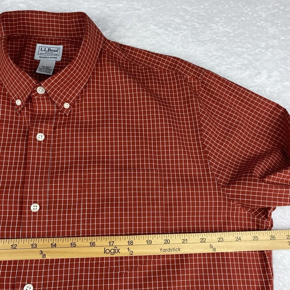 L.L. Bean Shirt Mens XL Dark Orange/White Checks Slightly Fitted 100% Cotton